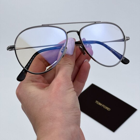 Tom Ford Men BRAND NEW Eyeglasses Gunmetal Clear Blue Light Block Round FT5800 - Picture 2 of 10